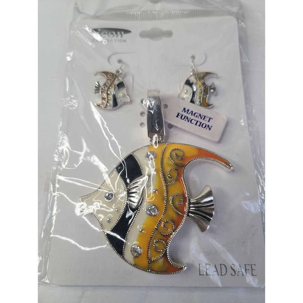 Fish-Shaped  Pendant & Earrings Set With Rhinestones By Show Collection